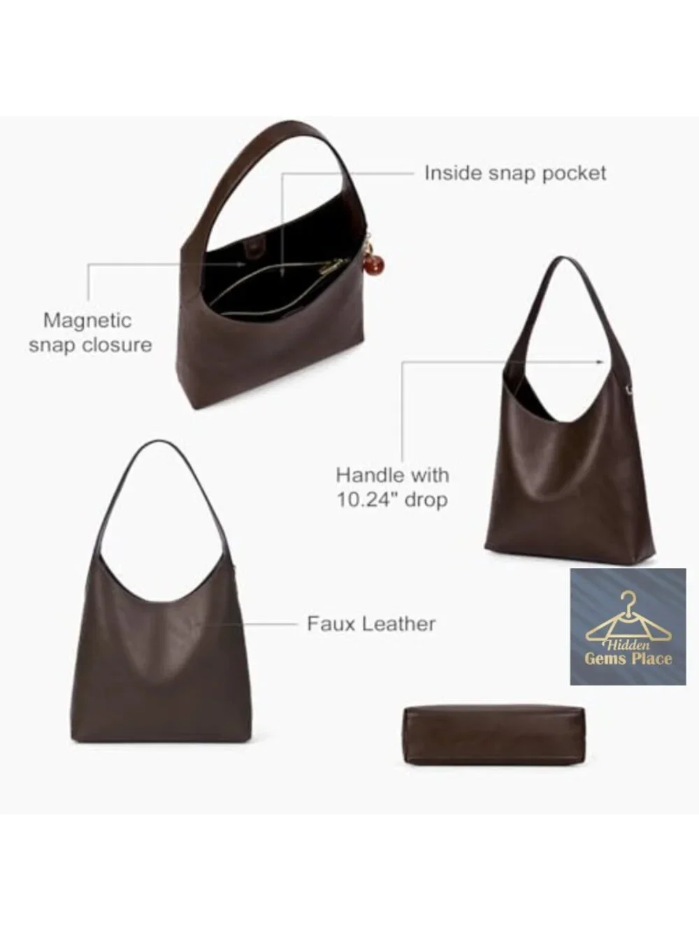 Vegan Leather Hobo Shoulder Bag Medium Slouchy Tote Crossbody